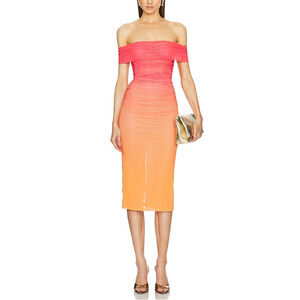 Michael Costello Ombre Orange Sunset Midi Dress Size S